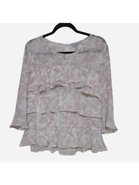 Belle Sky Ruffled Floral Blouse - Size XL